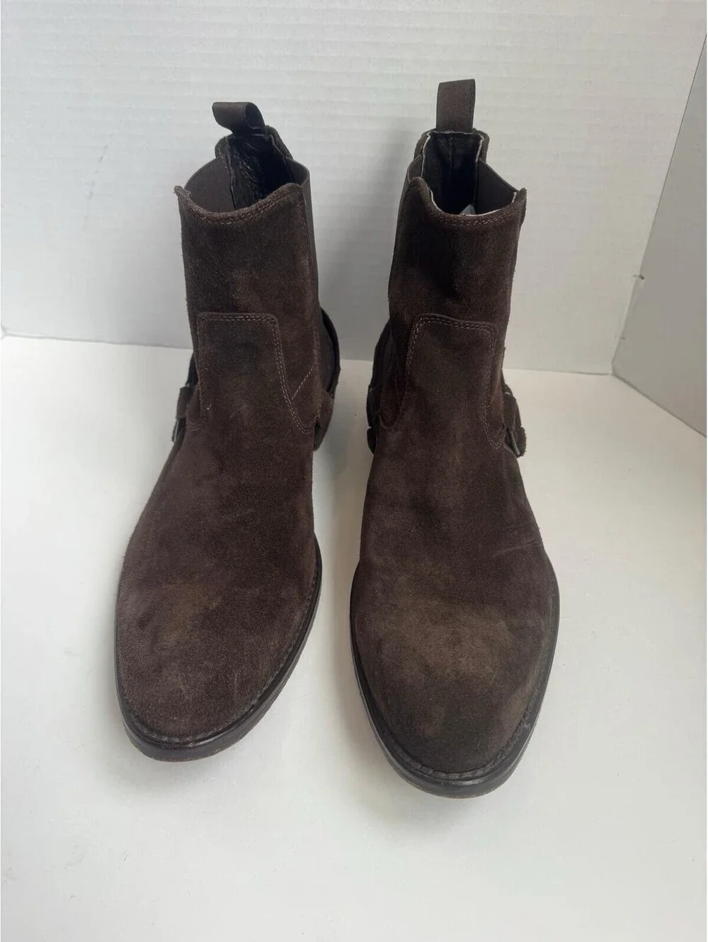 To Boot New York by Adam Derrick — Dark Brown Suede Harness Chelsea Boots